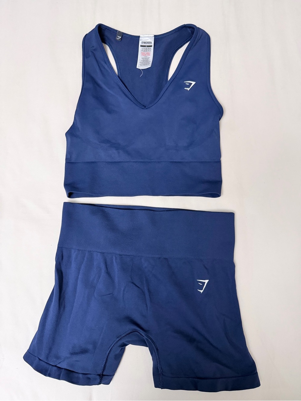 Gymshark Navy Seamless V-Neck Sports Bra and High-Waist Shorts